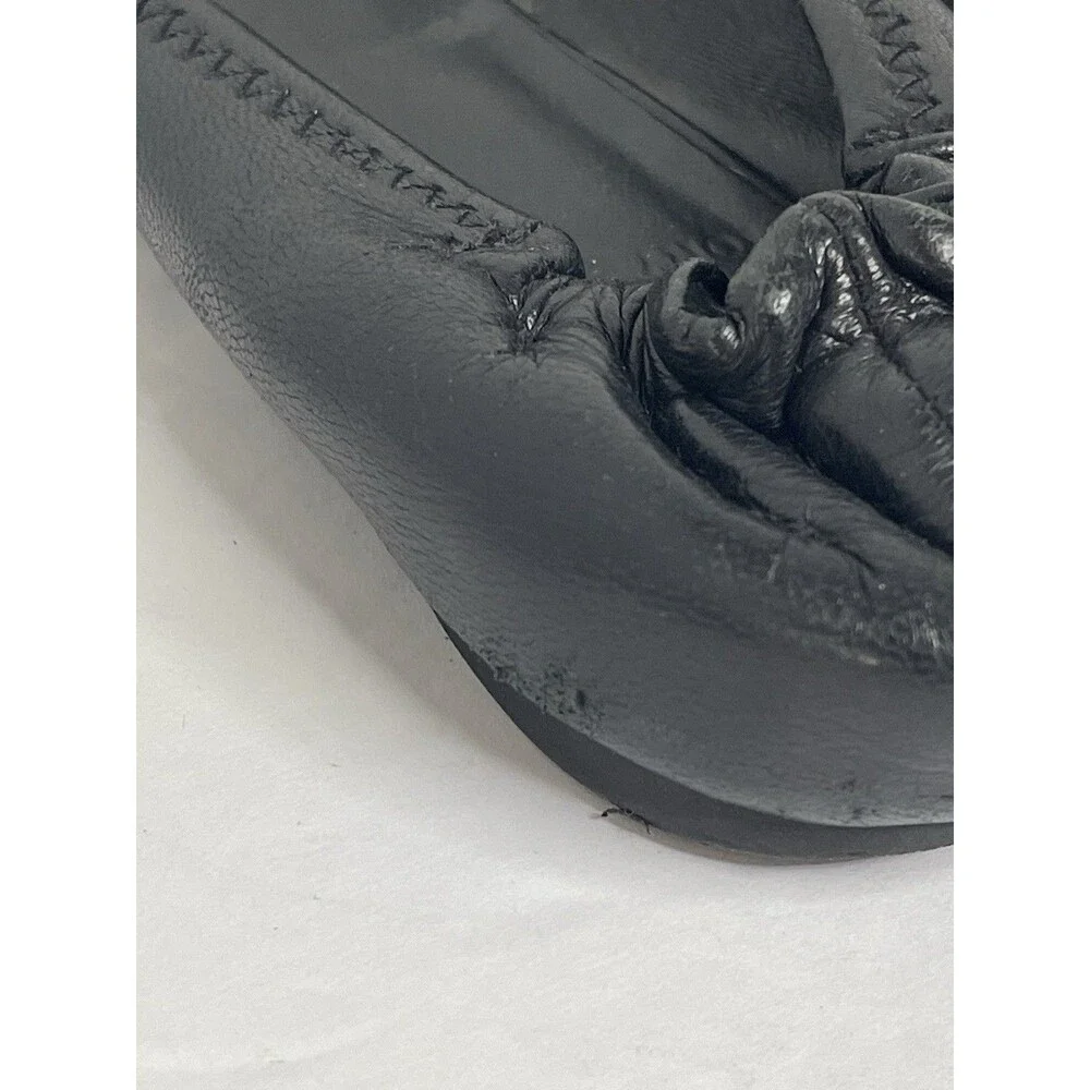 tory burch womens 6 black ballet flats Leather Gold Emblem Logo